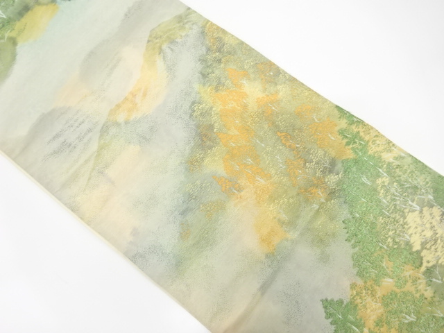 アンティーク　山並に樹木模様織出し袋帯（材料）